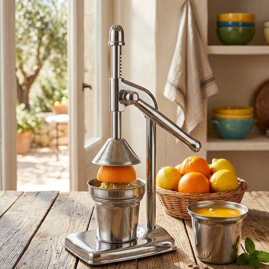 Heavy duty metallic manual citrus juicer stand machine for fresh orange and lemon juice extraction
