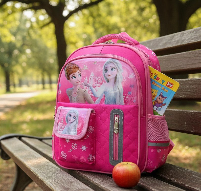 Cartoon themed waterproof school bag for boys and girls with multiple pockets
Available Designs
• B: Little Mermaid
• E: Frozen Elsa and Anna