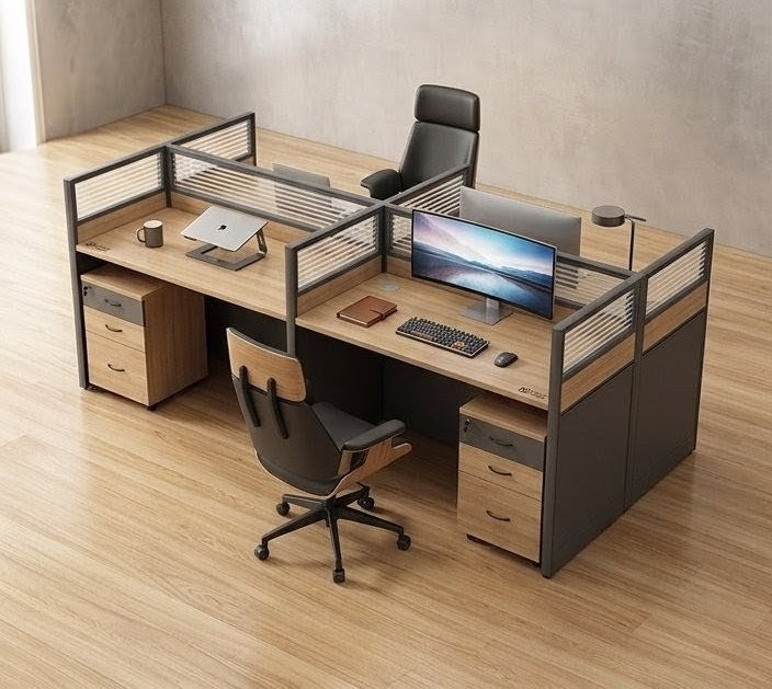 4-Way Work Station with four spacious desk surfaces