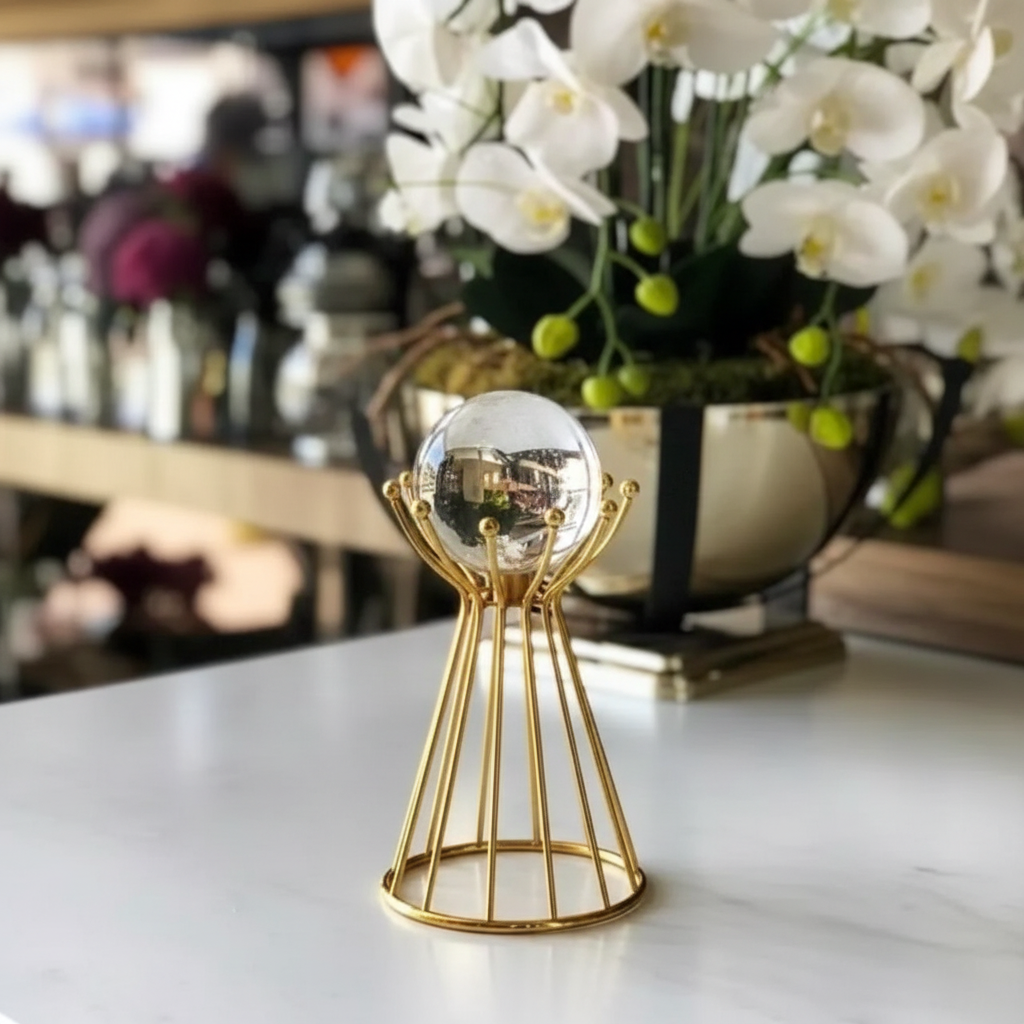 Crystal Ball Ornament with Gold Twisted Stand