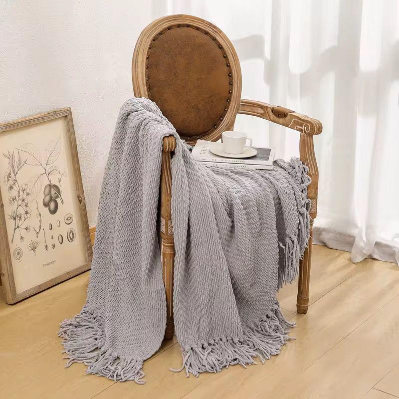 Textured Knitted Heavy Throw Blanket With Tassels