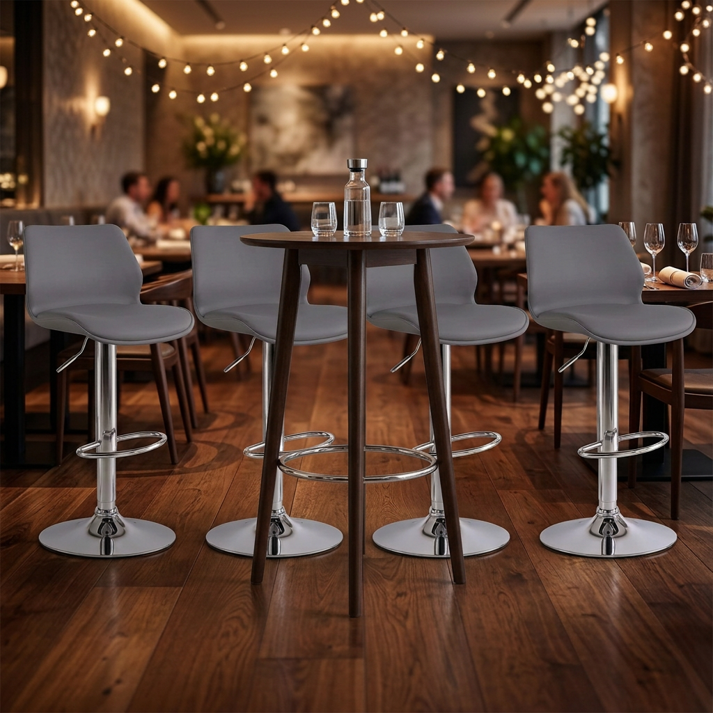 Grey Adjustable Bar Stool with Chrome Base