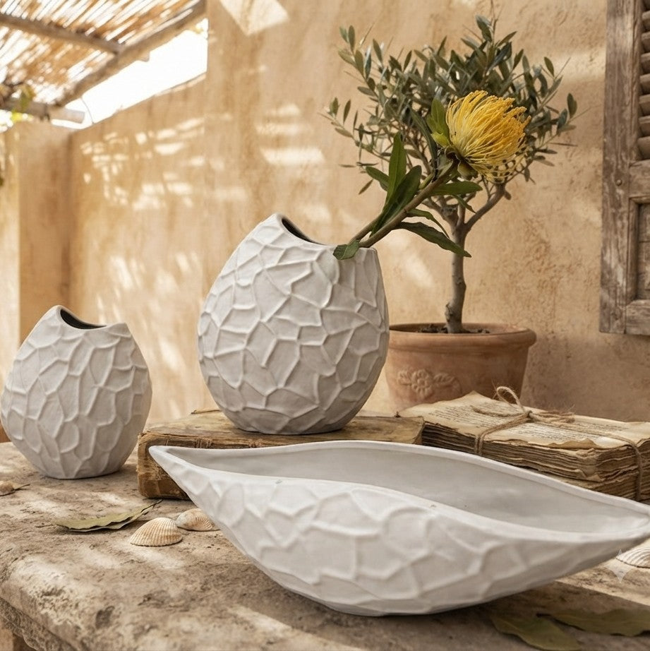 3 Piece White Abstract Sculptural Décor Set