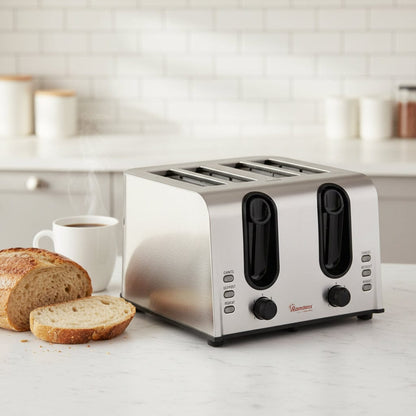 Ramtons stainless steel 4-slice pop-up toaster with adjustable browning control