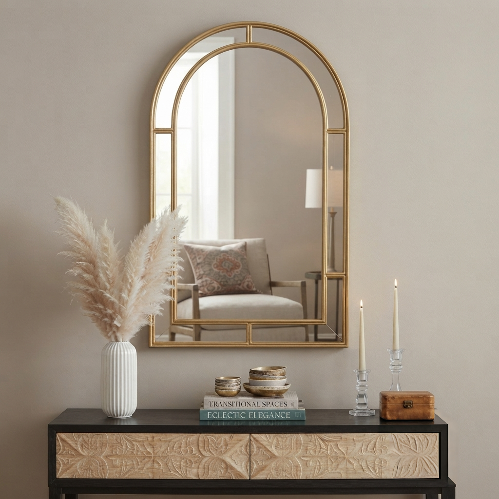 Arched Gold Frame Decorative Mirror 61 × 91 cm
