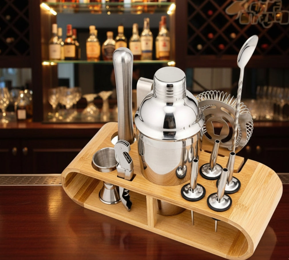 12Pcs Cocktail Shaker Set with Wooden Stand