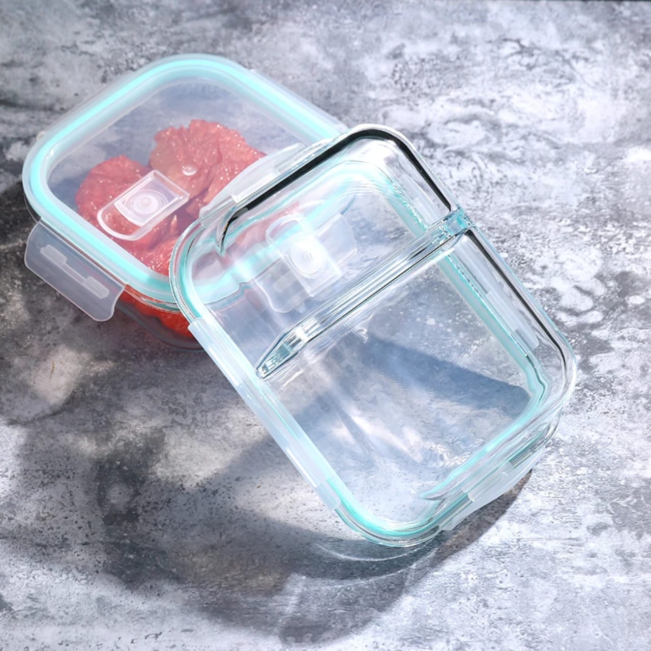 2 Grid High Borosilicate Glass Partitioned Lunch Box