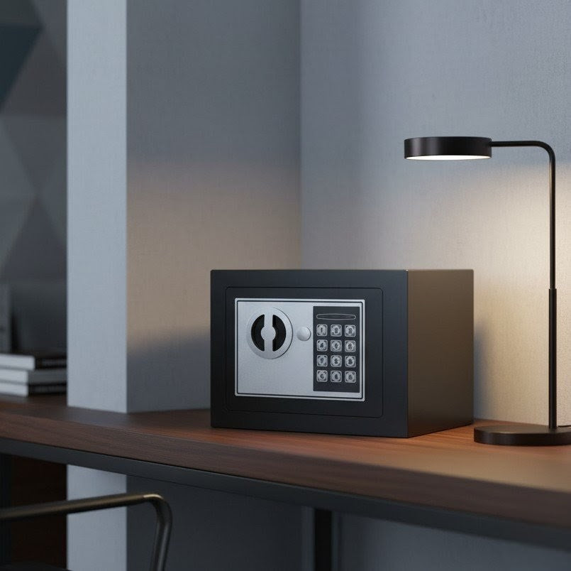 Mini safe box with key and password lock 23×17×17cm for home or office security