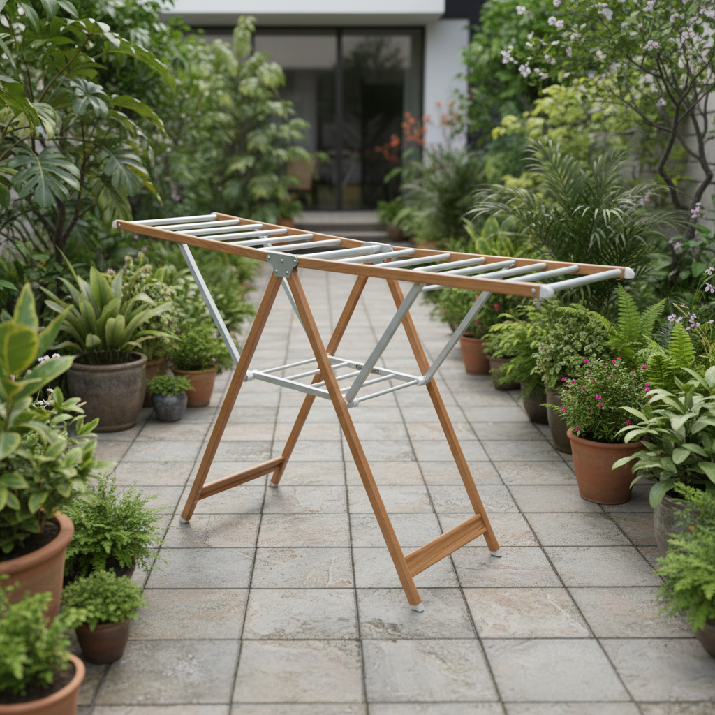 Wood & Aluminium rod Outdoor Foldable Drying Rack