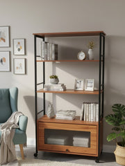 Multipurpose kitchen cabinet and shoe rack made of wood and metal, size 60 × 30 × 140 cm