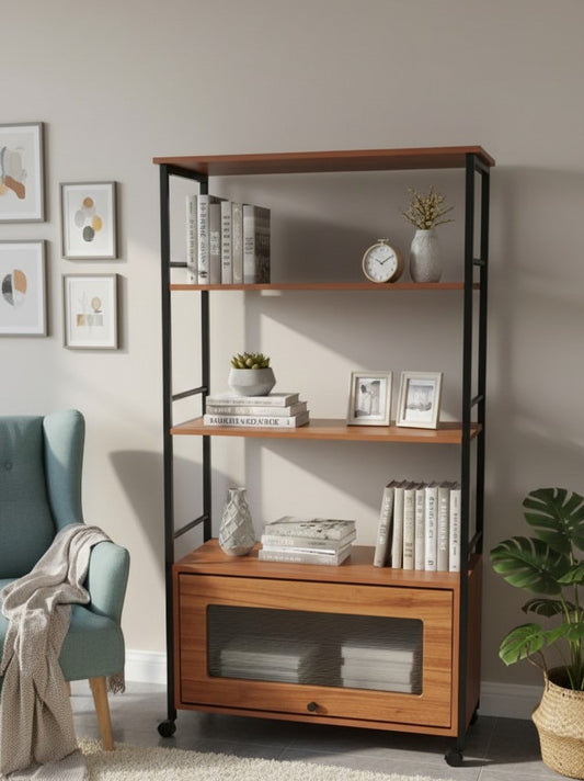 Multipurpose kitchen cabinet and shoe rack made of wood and metal, size 60 × 30 × 140 cm