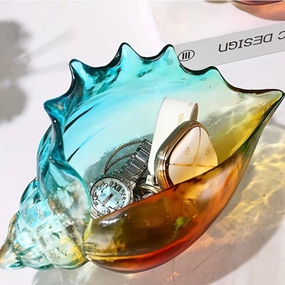 Hand Blown Glass Conch Shell Storage Bowl