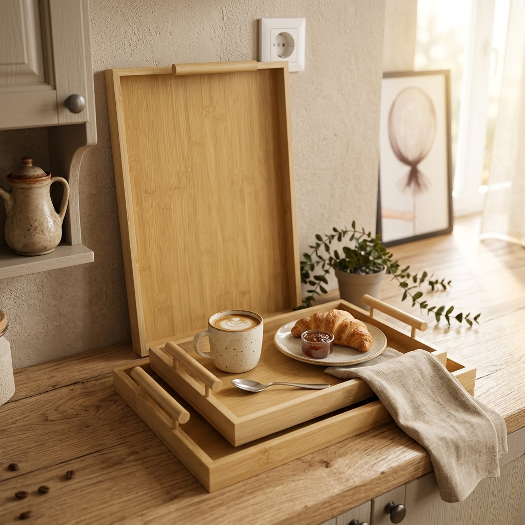 3-Piece Bamboo Tray Set With Handles