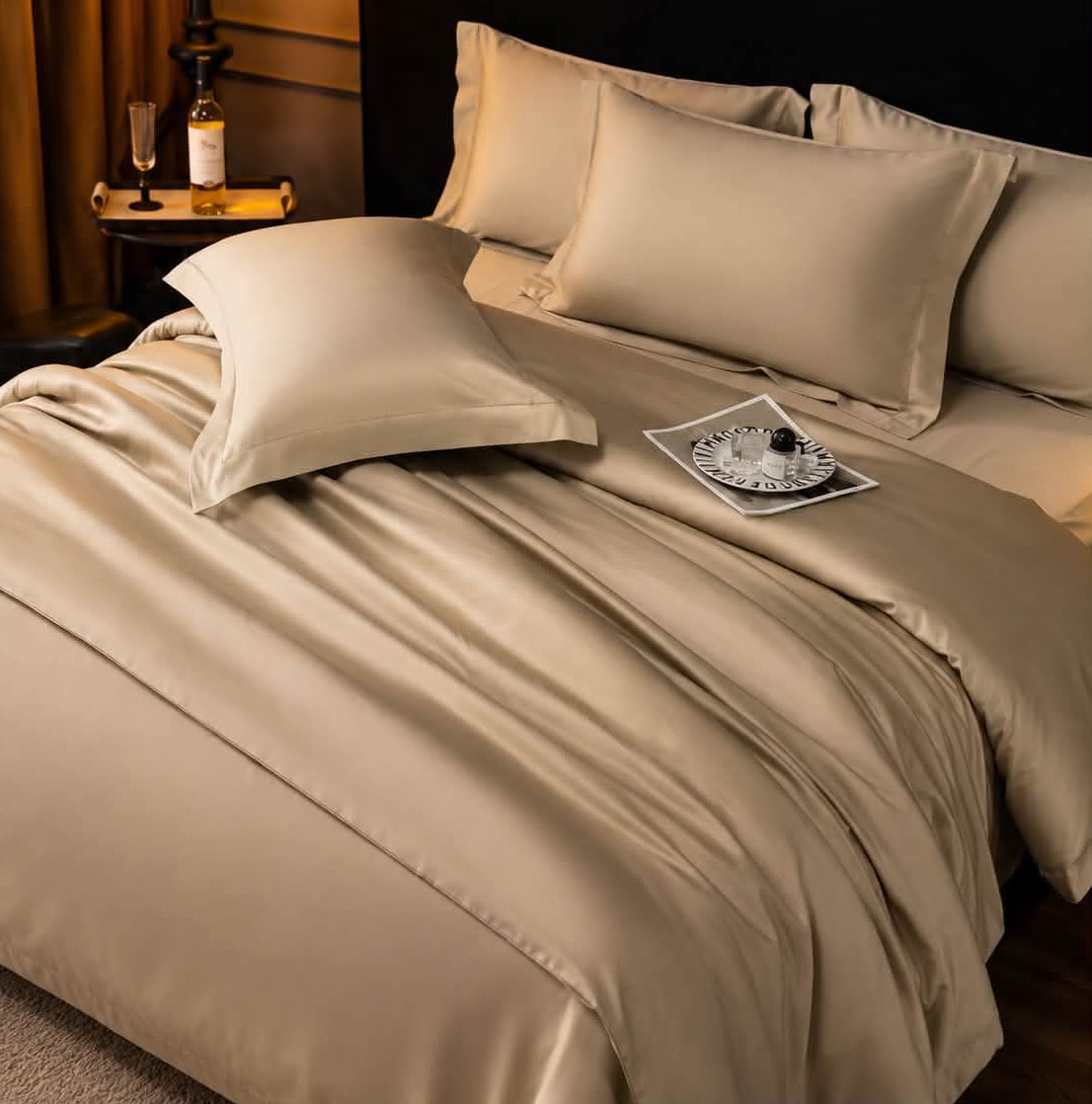 100% cotton jacquard king size duvet set with a 220 × 240 cm duvet cover, 250 × 270 cm bedsheet, and two 48 × 78 cm pillow covers.