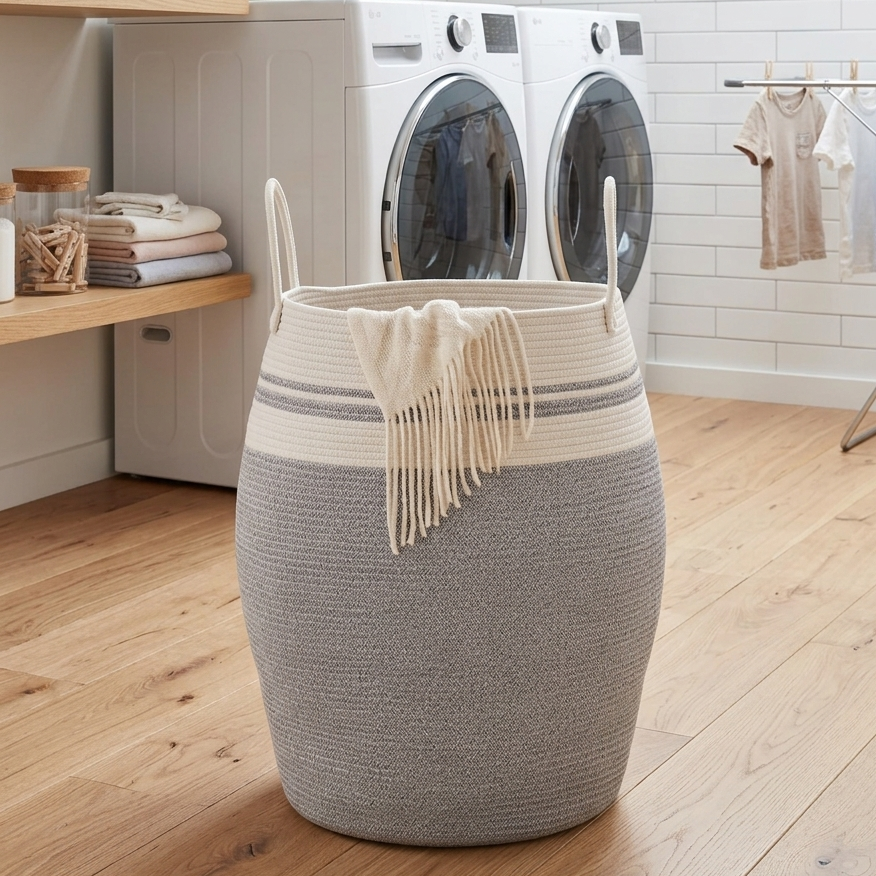 Cotton Rope Woven Basket With Handles