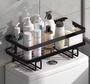 Black single layer over toilet rack shelf for bathroom storage and organization