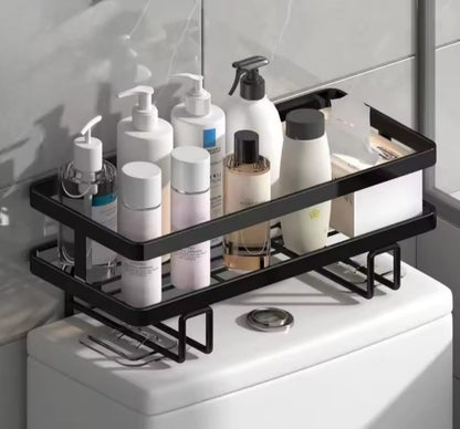 Black single layer over toilet rack shelf for bathroom storage and organization