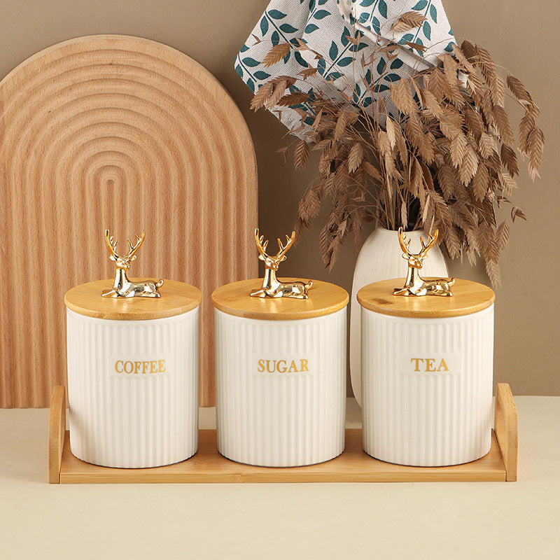 3pcs Ribbed Tea, Coffee & Sugar Canisters Set