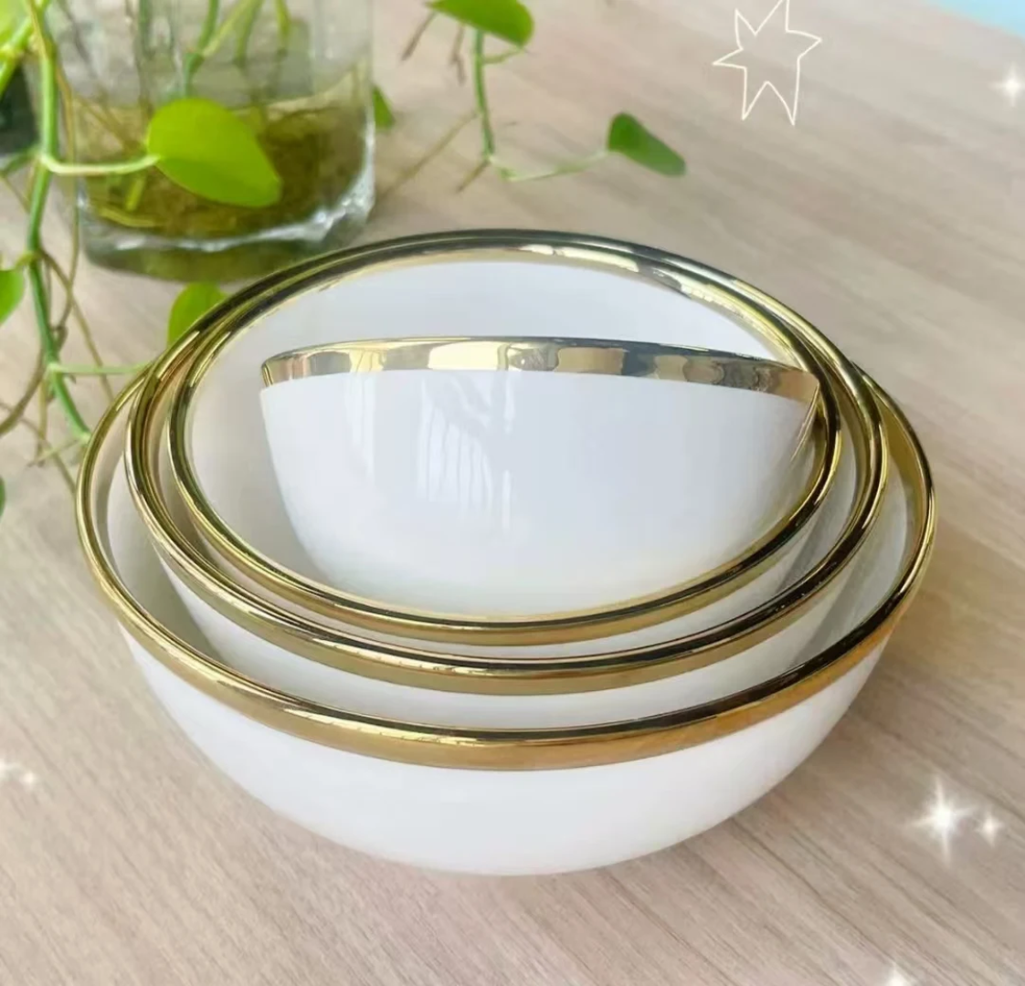 5-Inch Ceramic Bowl With Gold Line