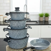 17Pcs Granite cookware set with sufurias, pan, and lids