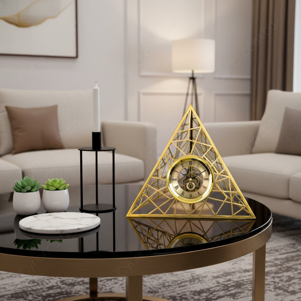 Golden Pyramid Shaped Metallic Desktop Clock