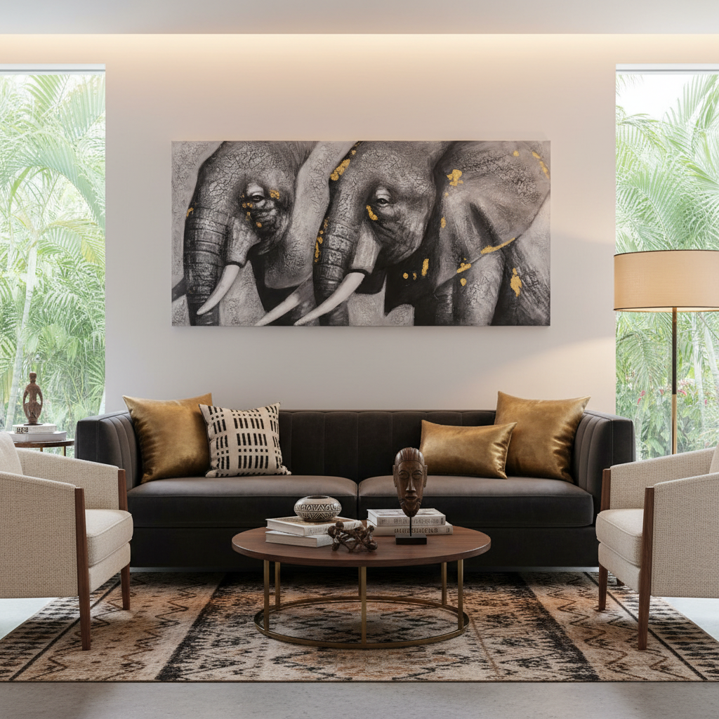 Elephants Oil Painting (140 × 70 × 3.5 cm)