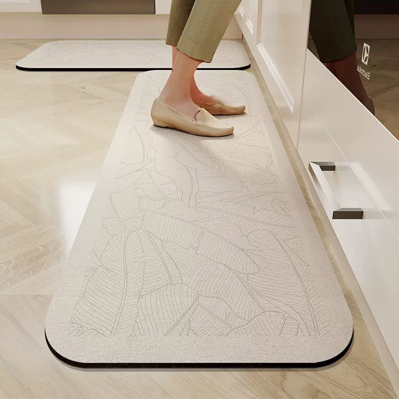 PVC leather anti-slip kitchen mat set with oil-proof wipeable surface in two sizes