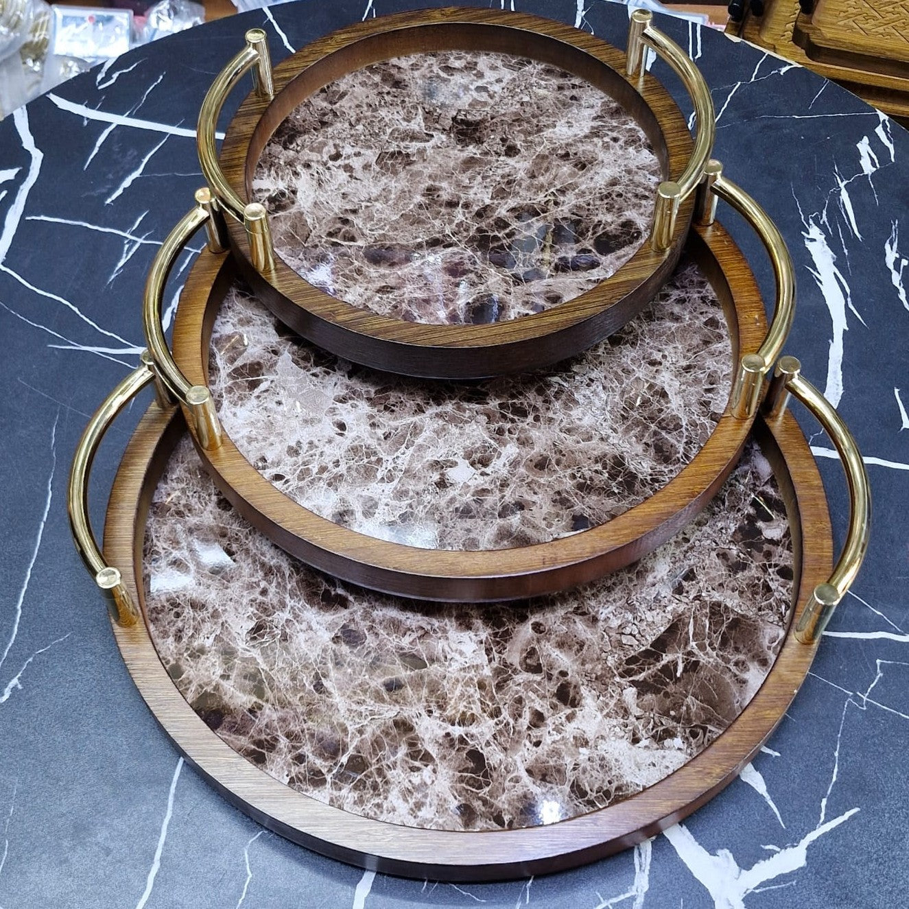 3Piece Bamboo Nesting Serving Tray Set