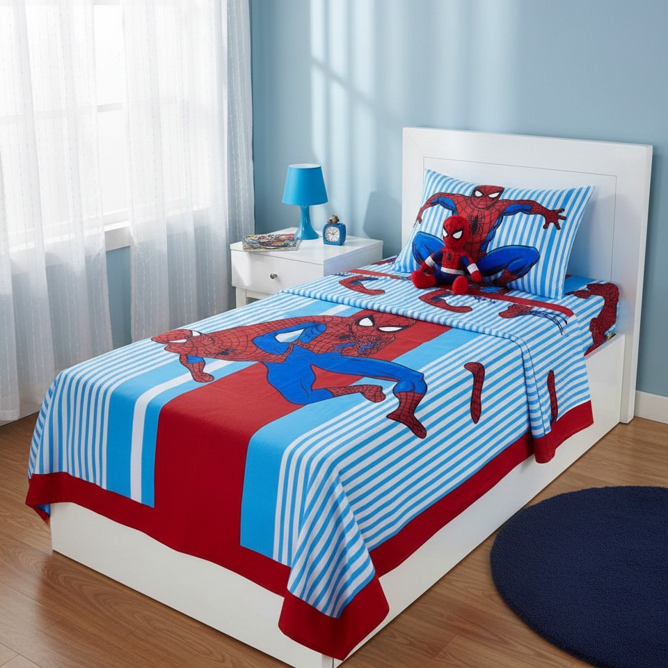 Cartoon themed kids bedsheets set with two bedsheets and two pillowcases, size 4 by 6.