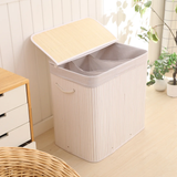3-grid foldable bamboo laundry basket