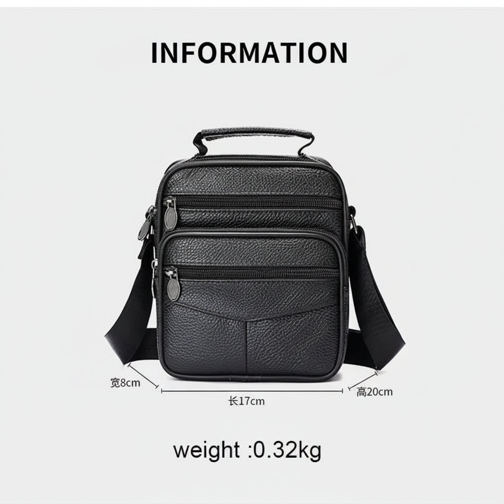 Unisex Leather Crossbody Bag with Multiple Zipped Compartments