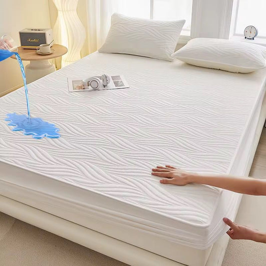 Waterproof fitted mattress protector set with pillowcases for bed protection