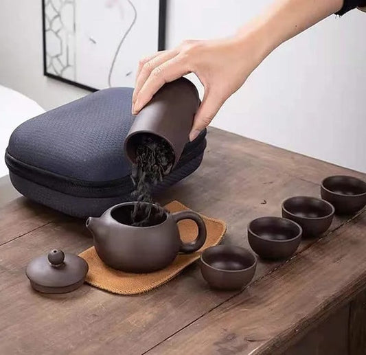 Travel ceramic Kung Fu teapot tea set for portable tea brewing