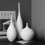 3pc White Brushed Ceramic Decor Vases