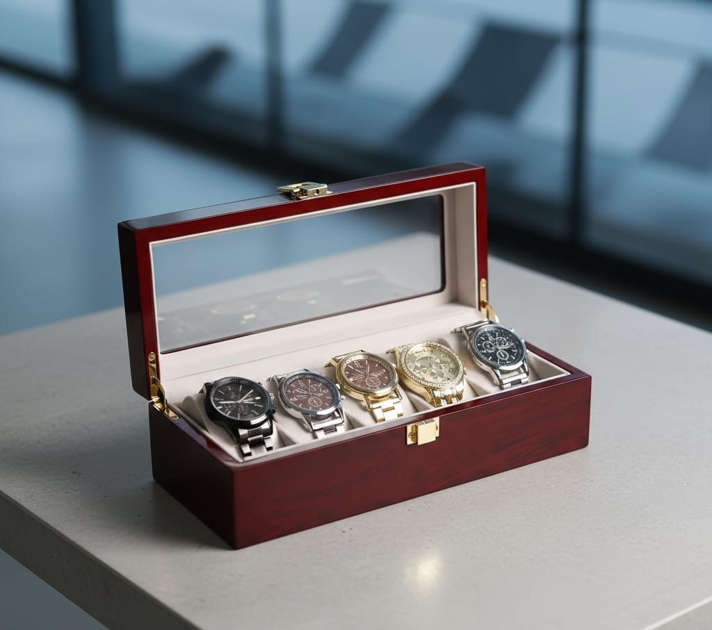Glossy Wooden Watch Case – 6 Slot