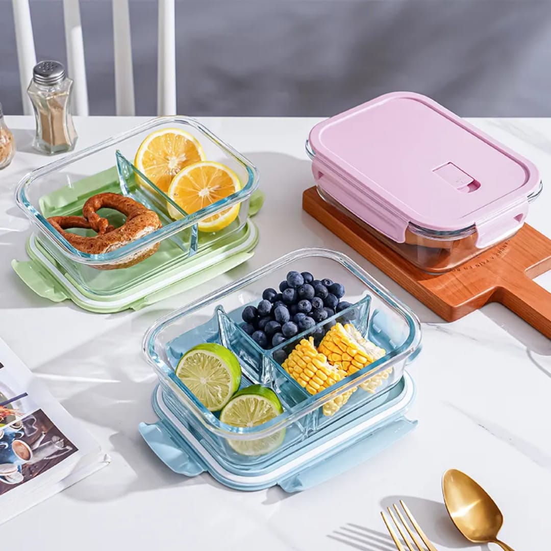 High Borosilicate Glass Partitioned Lunch Box