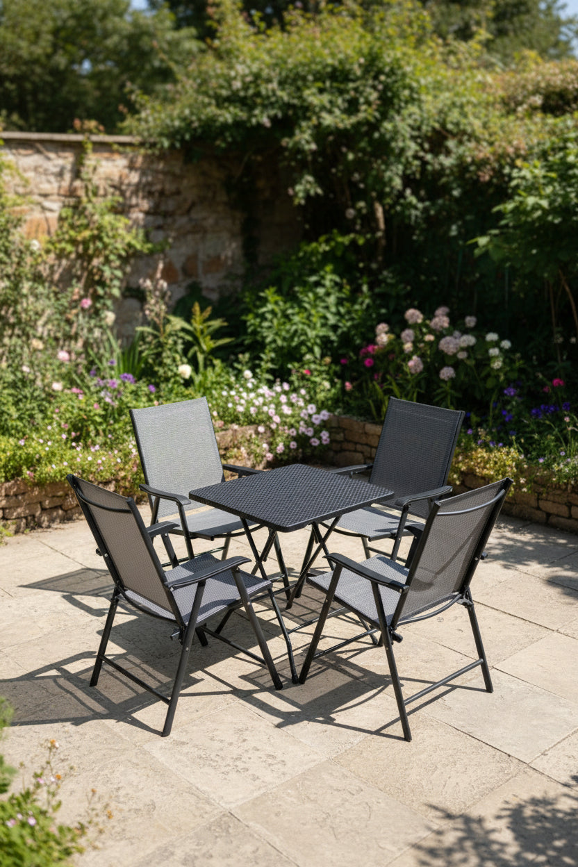 Foldable table with two chairs set for outdoor camping and indoor use