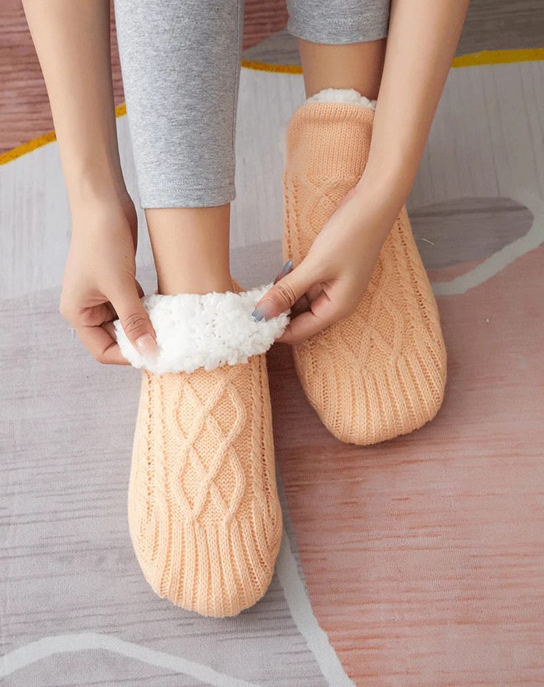 Winter Warm Short Cotton Non Slip Floor Socks – Thick Fluffy Home Sleep and Yoga Socks for Women