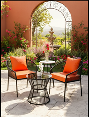 Outdoor 2 chairs and 1 table set with cushions.