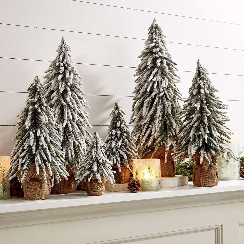 60cm Snow-Covered Christmas Tree Decoration with Frosted Branches and Burlap-Wrapped Base available in Nairobi, Kenya