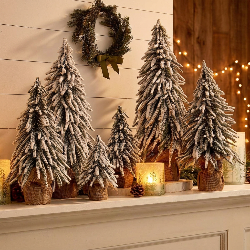 60cm Snow-Covered Christmas Tree Decoration with Burlap-Wrapped Base