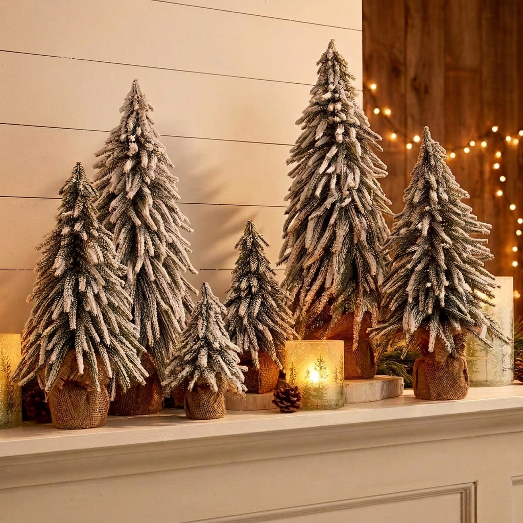 60cm Snow-Covered Christmas Tree Decoration with Burlap-Wrapped Base