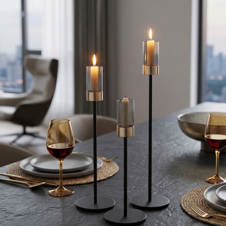 3 In 1 Metallic Candle Holder Set