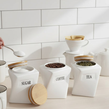 Twist Ceramic Canister with Bamboo Lid