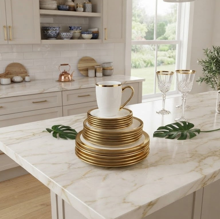 24 Piece Gold Ring Ceramic Dinner Set