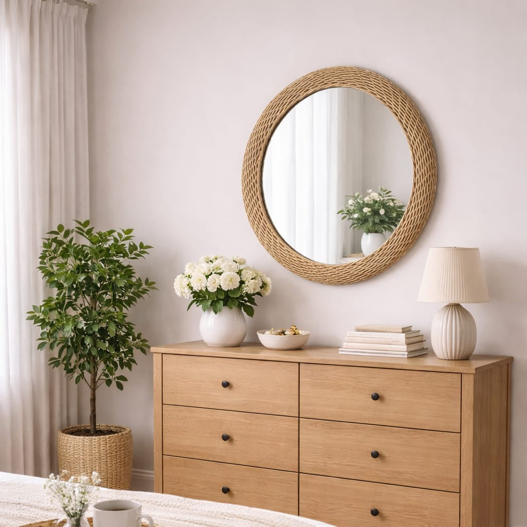 60 × 50cm Oval Rattan Bamboo Decorative Mirror