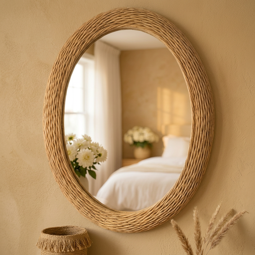 60 × 50cm Oval Rattan Bamboo Decorative Mirror for Living Rooms, Bedrooms and Hallways available in Nairobi, Kenya