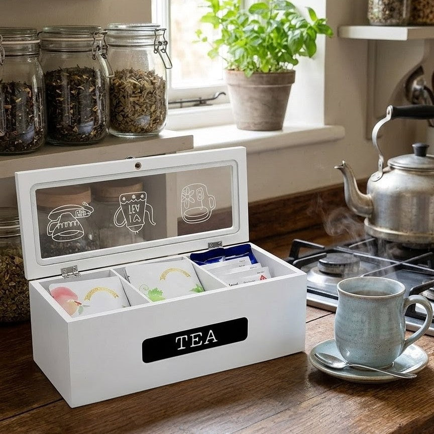 3 Compartment Wooden Tea Bag Organizer