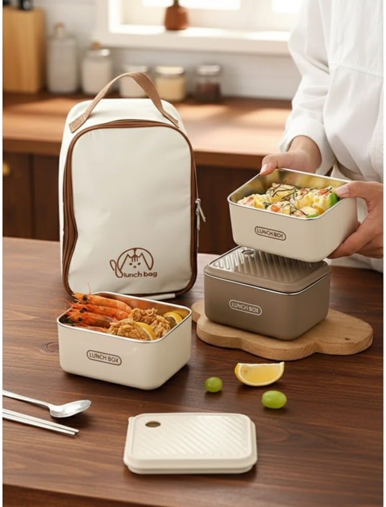 4 In 1 Insulated Two Colors Lunch Box Set With Bag