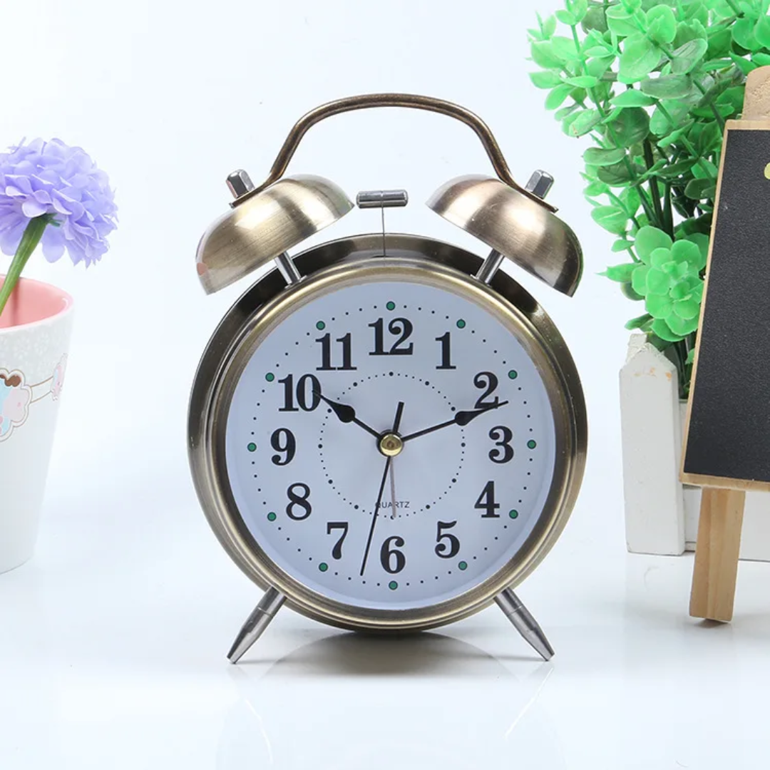 Twin bell retro vintage alarm clock for bedside or tabletop use